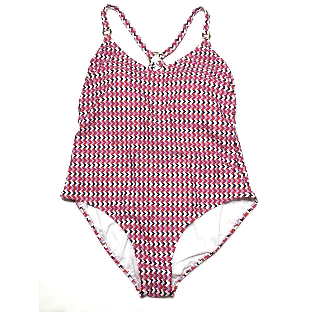 Kona Sol Red Gingham Lace Up One Piece Swimsuit Women’s Plus Size 22